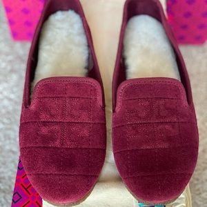 NIB Tory Burch Shearling Slipper Loafer Suede Port
